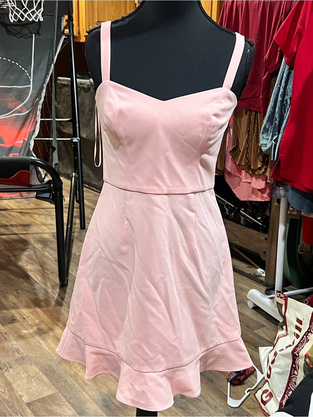 French Connection Light Pink Sleeveless Ruffle-Hem Mini Dress